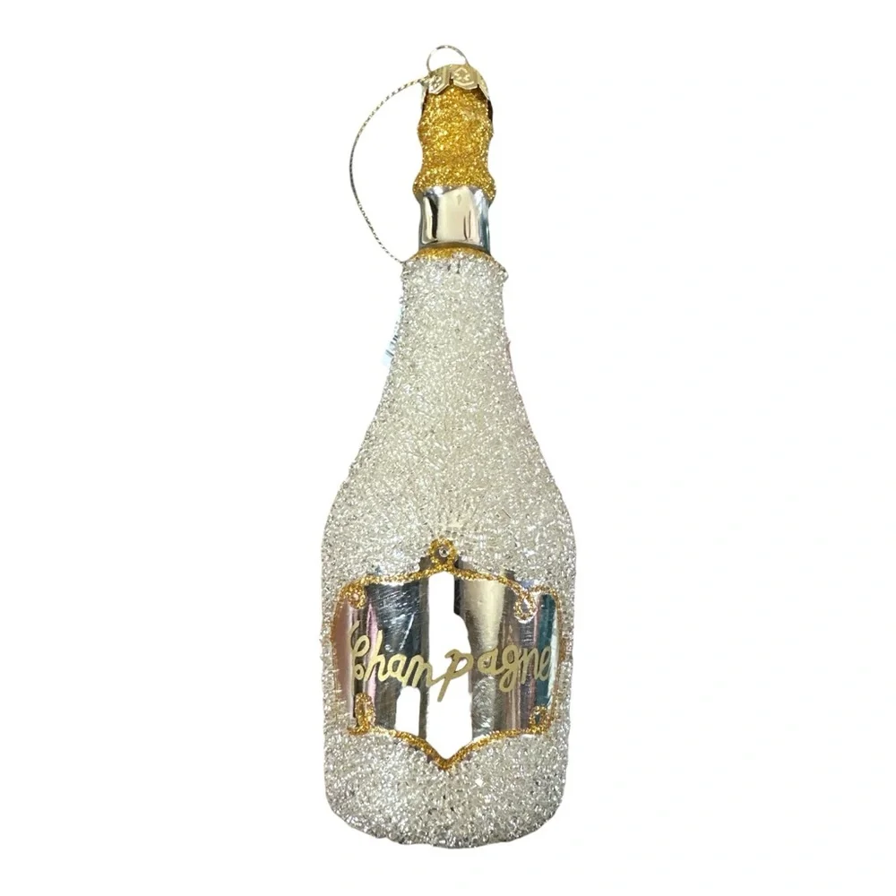 Anthropologie Beaded Gold Champagne Bottle Glass Ornament NWT